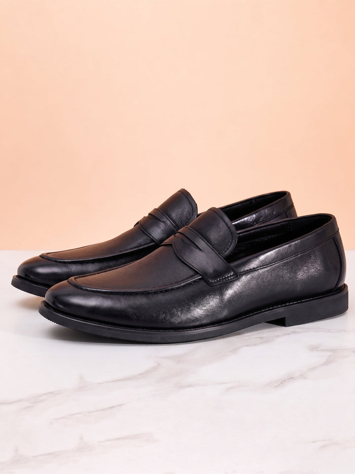 Men's leather loafers with slip-on design viewed from the top
