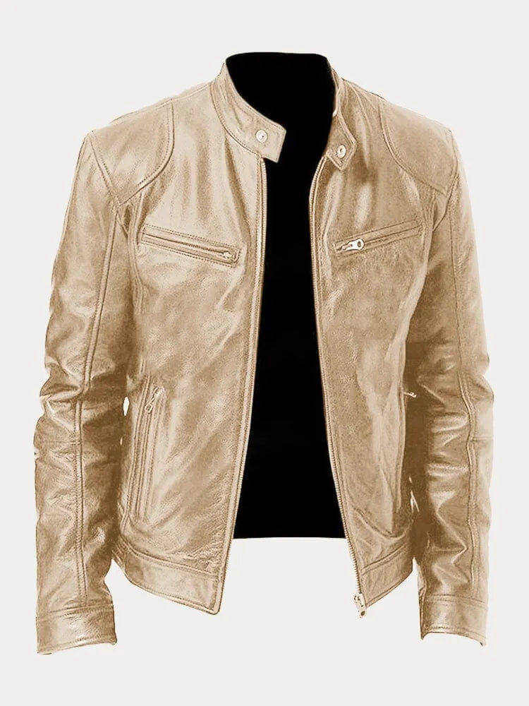 Men's jacket displayed with its front fastening visible