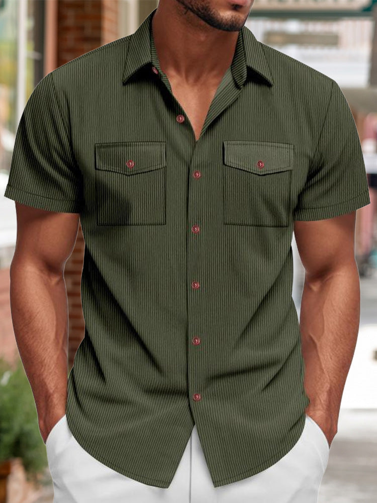 Men's mint green ribbed knit short sleeve shirt side view