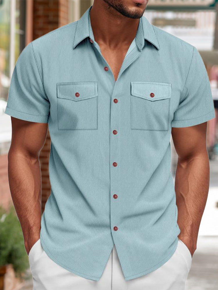Men's mint green ribbed knit short sleeve shirt front view