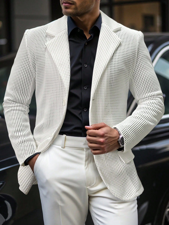 Men's mesh knit blazer in a relaxed fit shown from the front