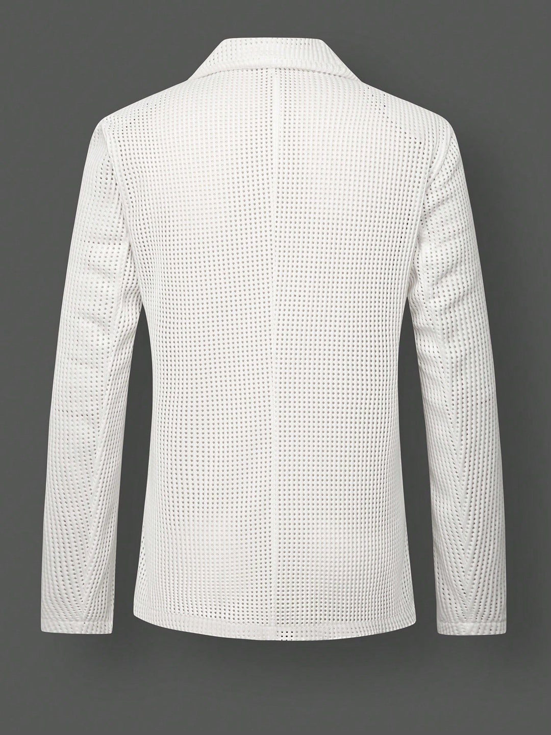 Close-up of breathable mesh knit fabric on men's relaxed fit blazer
