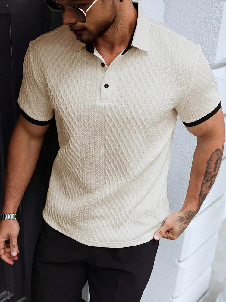 Men's Jacquard Knit Polo Shirt White