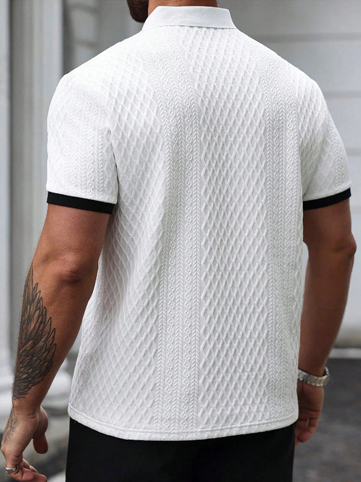 Men's cool-touch cotton knit polo shirt shown from the back