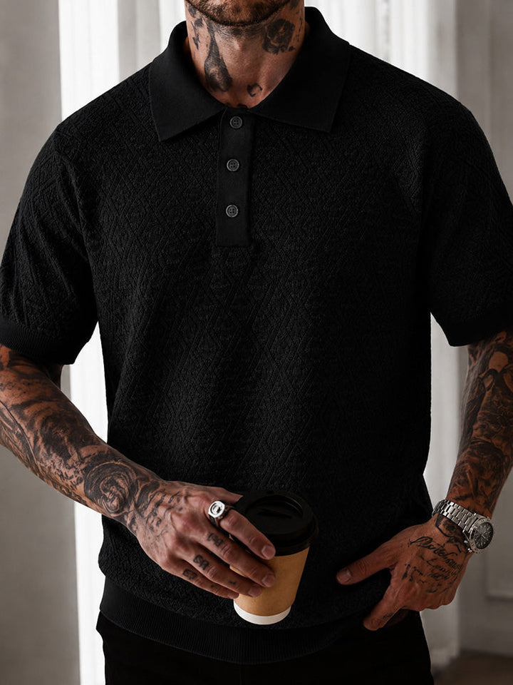 Men's business casual polo shirt in breathable openwork knit