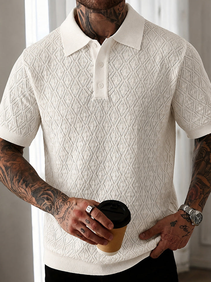 Men's Polo Shirt Pointelle Knit Business Casual