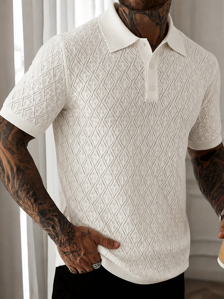 Men's button-front polo shirt styled for office and weekend wear