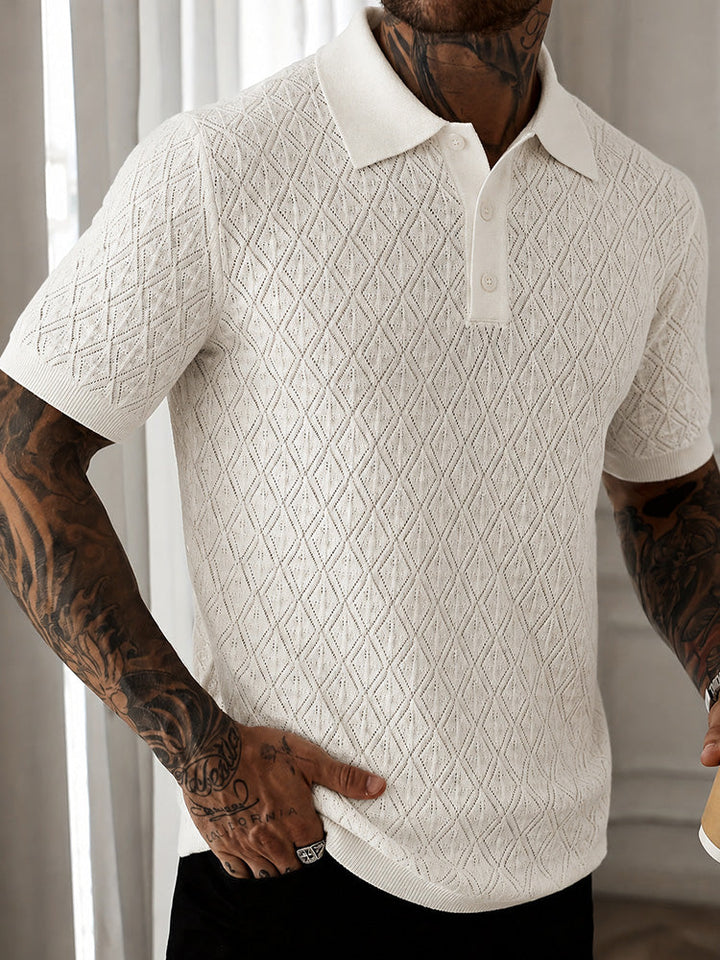 Men's button-front polo shirt styled for office and weekend wear