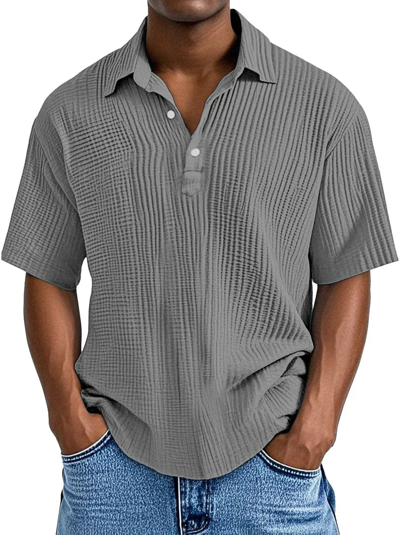 Men's short sleeve summer shirt with button-up front detail