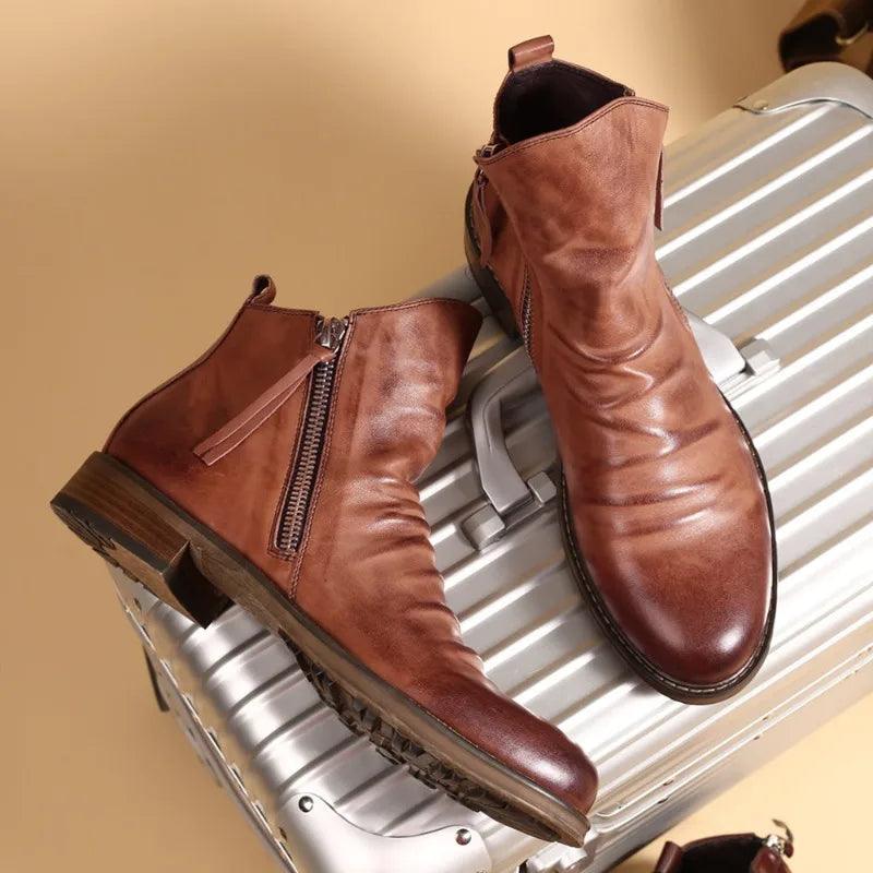 Men's leather boots styled for smart casual outfits