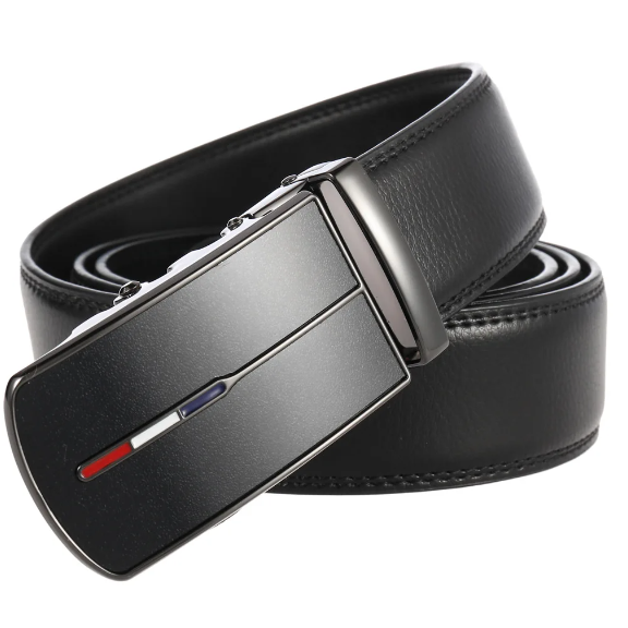 Men's automatic buckle belt presented in a refined, close-up product view