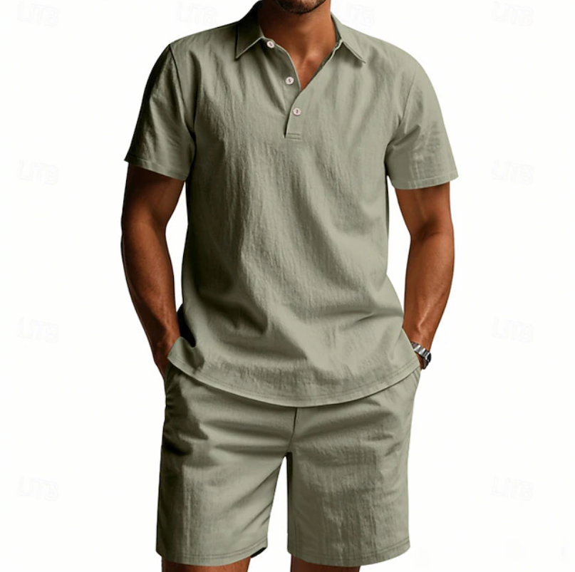 Men's Breathable Polo And Shorts Set