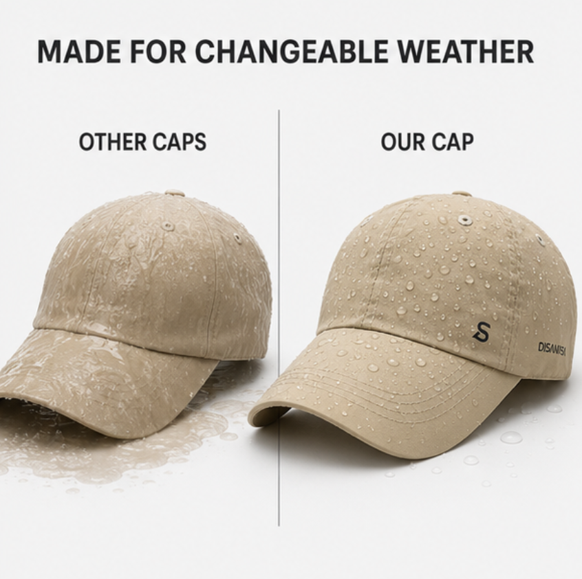Lightweight adjustable waterproof running cap for men on white background