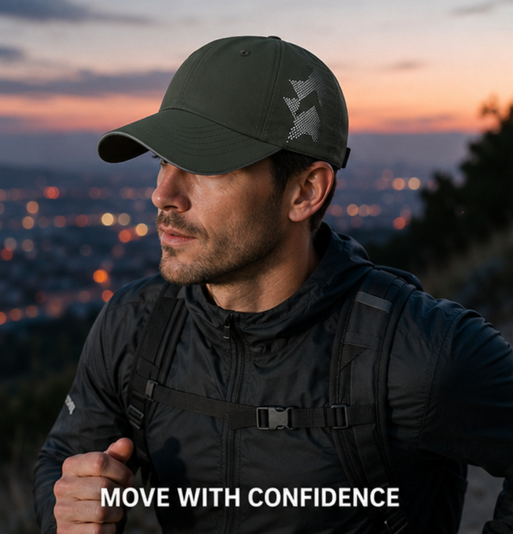 Men's lightweight sports cap showing breathable lightweight fabric