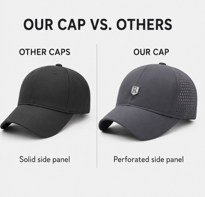 Side profile of men's breathable baseball cap with curved brim
