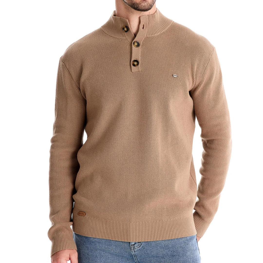 Men's button-front ribbed jumper shown from the front