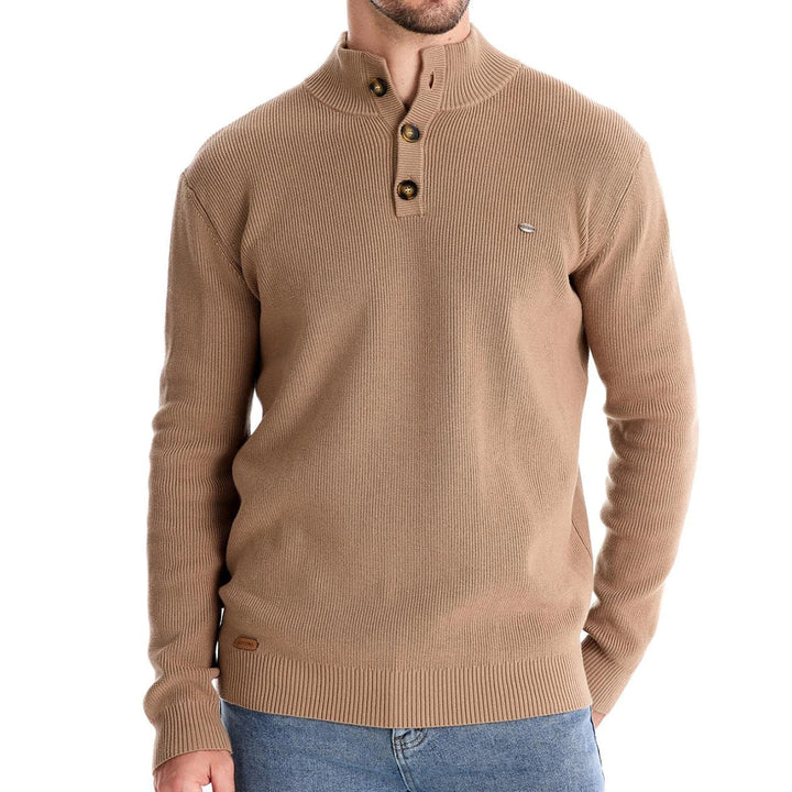 Men's button-front ribbed jumper shown from the front