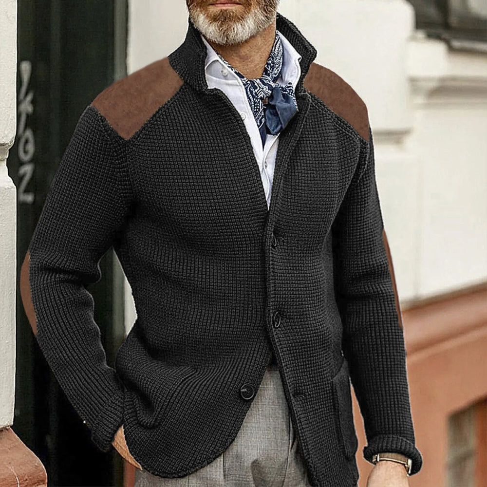 Men's cardigan showing its soft knitted texture