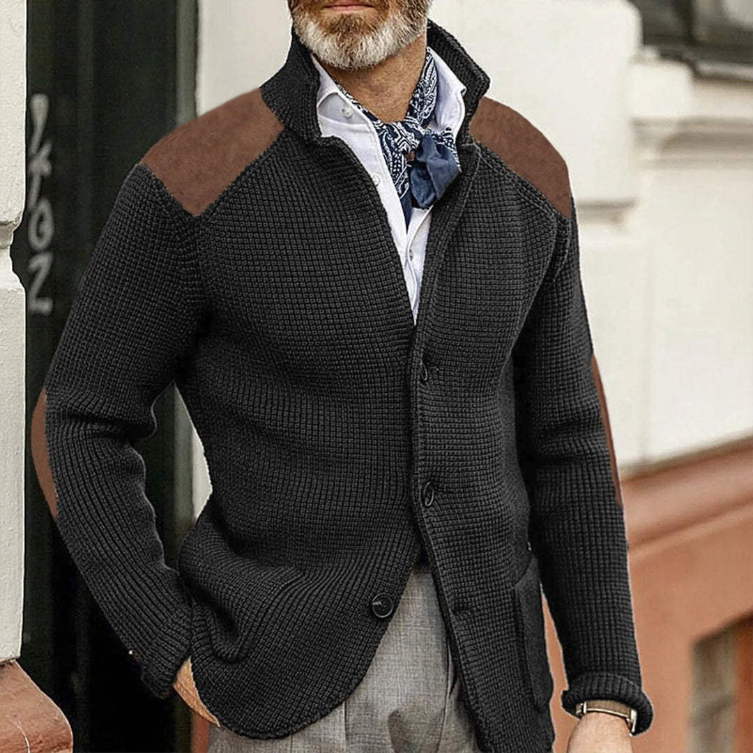 Men's cardigan showing its soft knitted texture