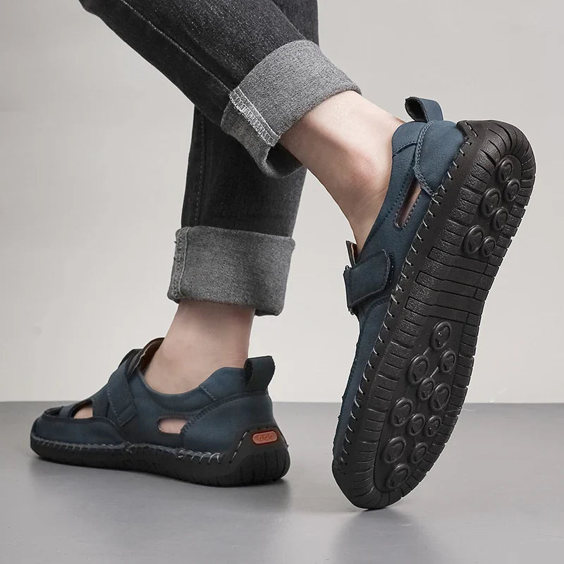 Top view of men's classic summer shoes with lace-up design