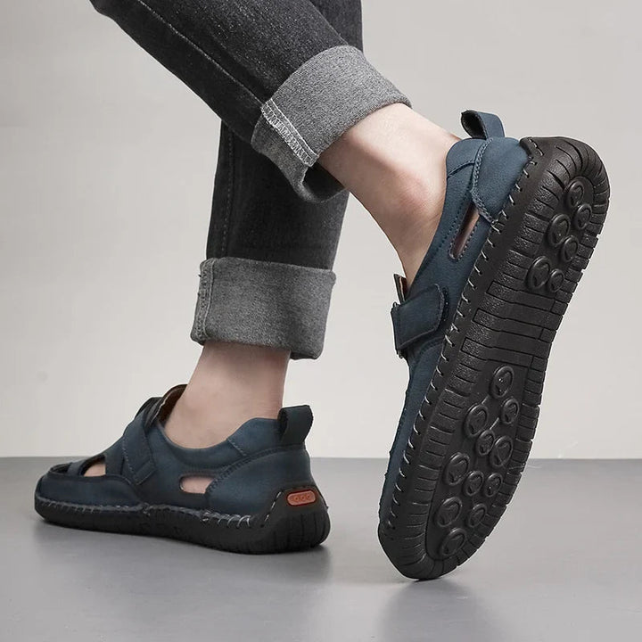 Top view of men's classic summer shoes with lace-up design