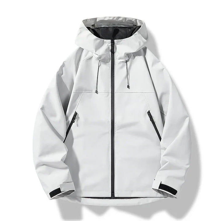 Unisex lightweight hooded outdoor jacket shown from the front