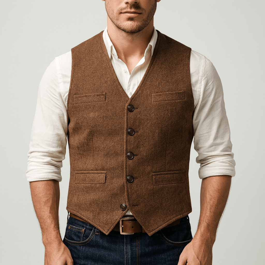 Men's tweed-style waistcoat suitable for smart occasions