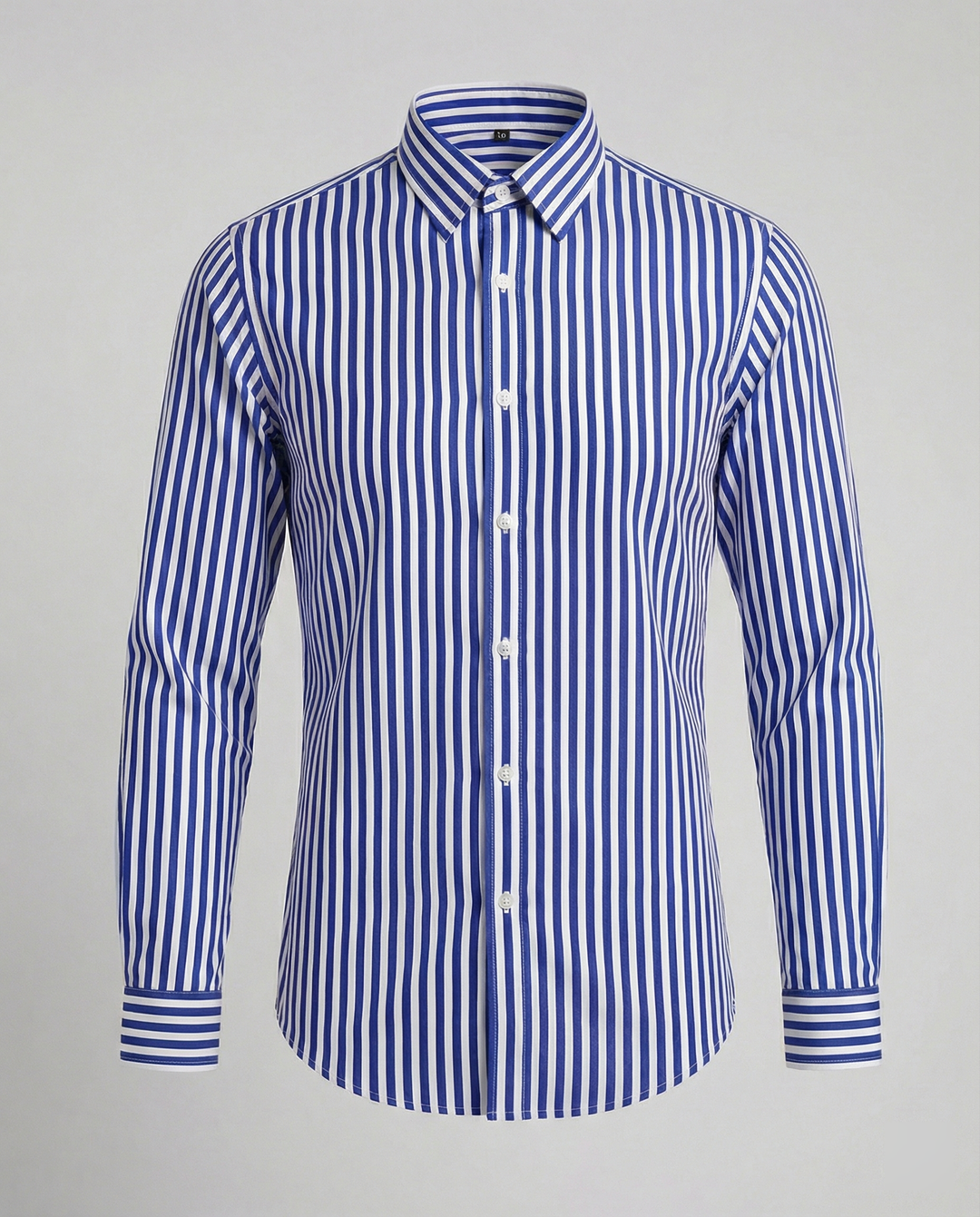 Men's striped cotton blend shirt showing back view