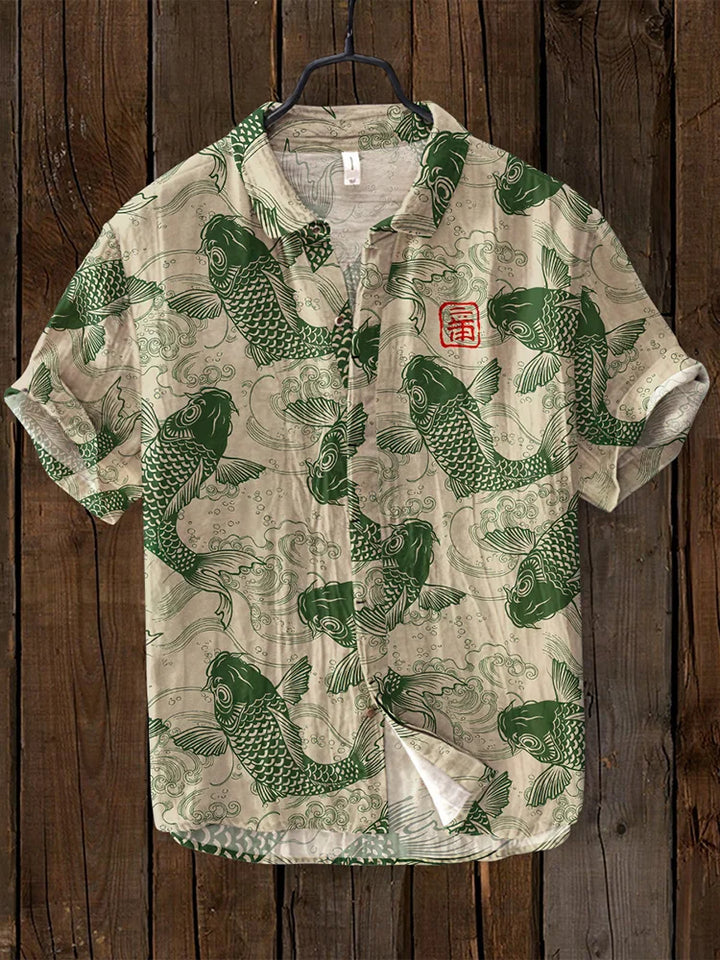 Men's printed shirt with collar and button-through fastening in vintage style