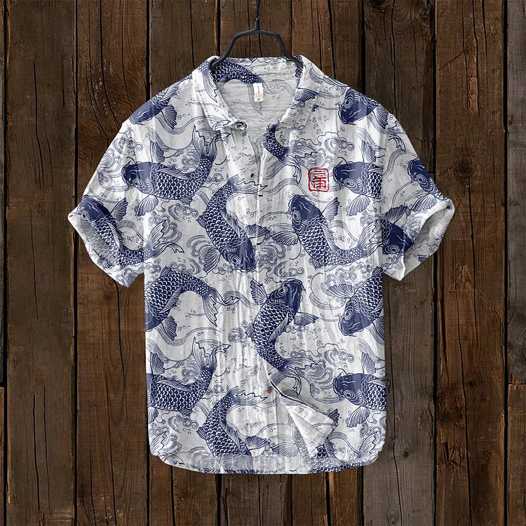 Men's Printed Button Through Shirt Vintage Style