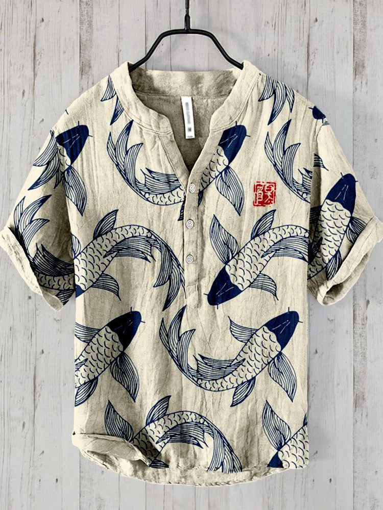 Men's Printed Button Through Shirt Vintage Style