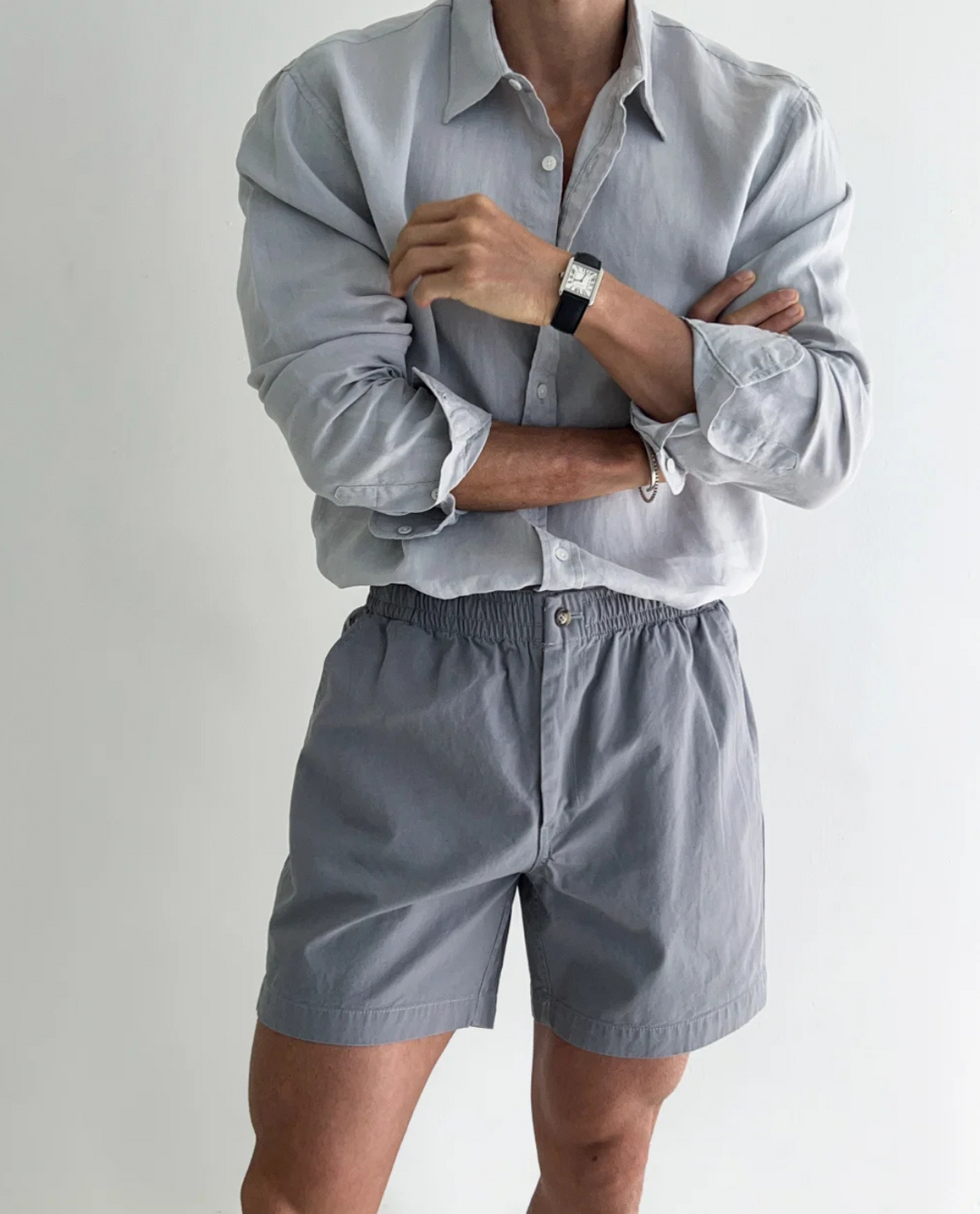 Side view of men's linen short sleeve shirt for casual summer outfits