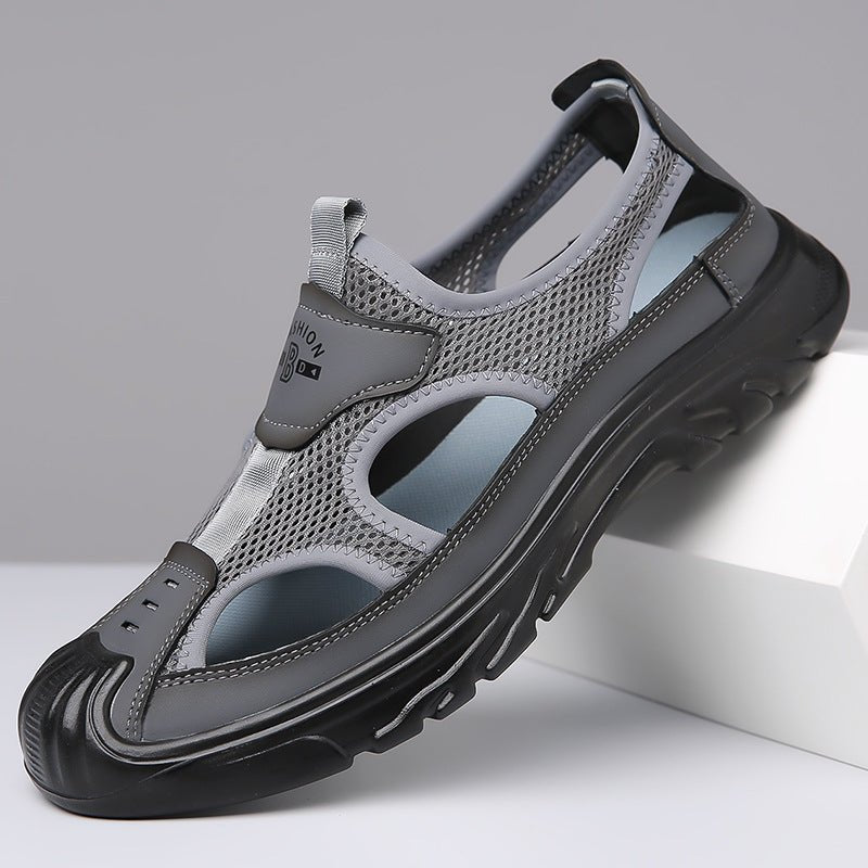 Men's slip on summer sandals in a side profile view