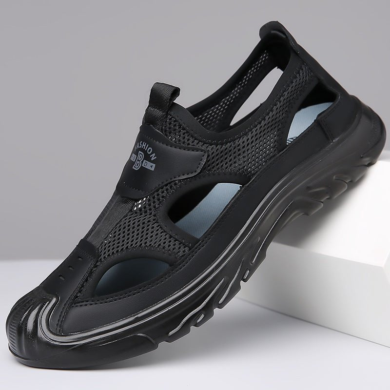 Pair of men's lightweight summer sandals viewed from above