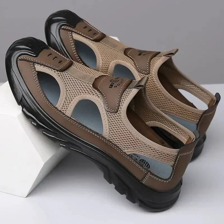 Men's casual slip on sandals showing the open toe design