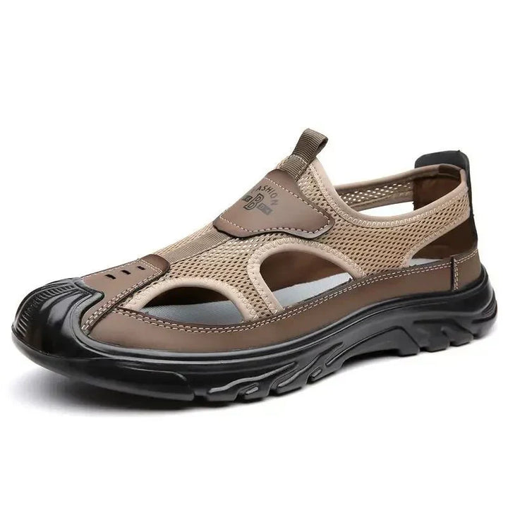 Men's summer sandals showing the footbed and sole texture