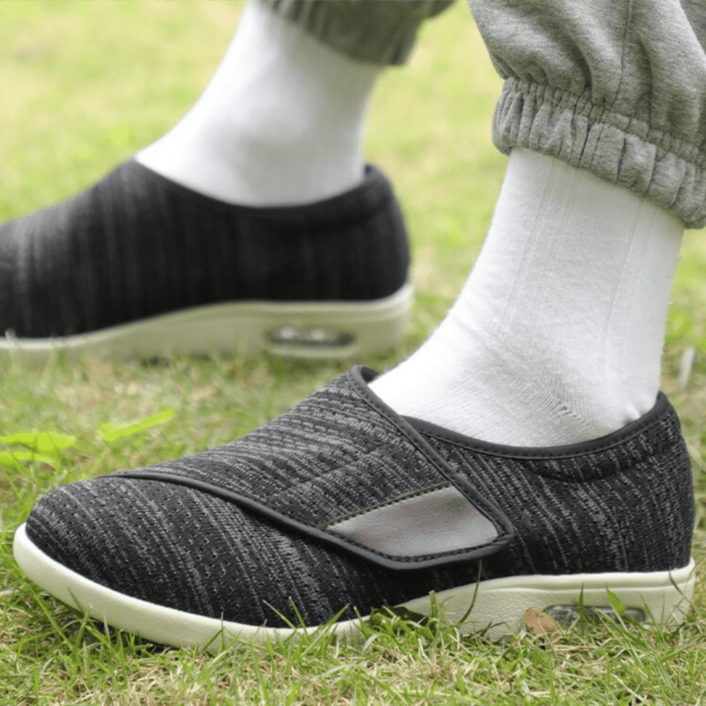 Men's wide fit comfort shoes highlighting flexible, casual styling