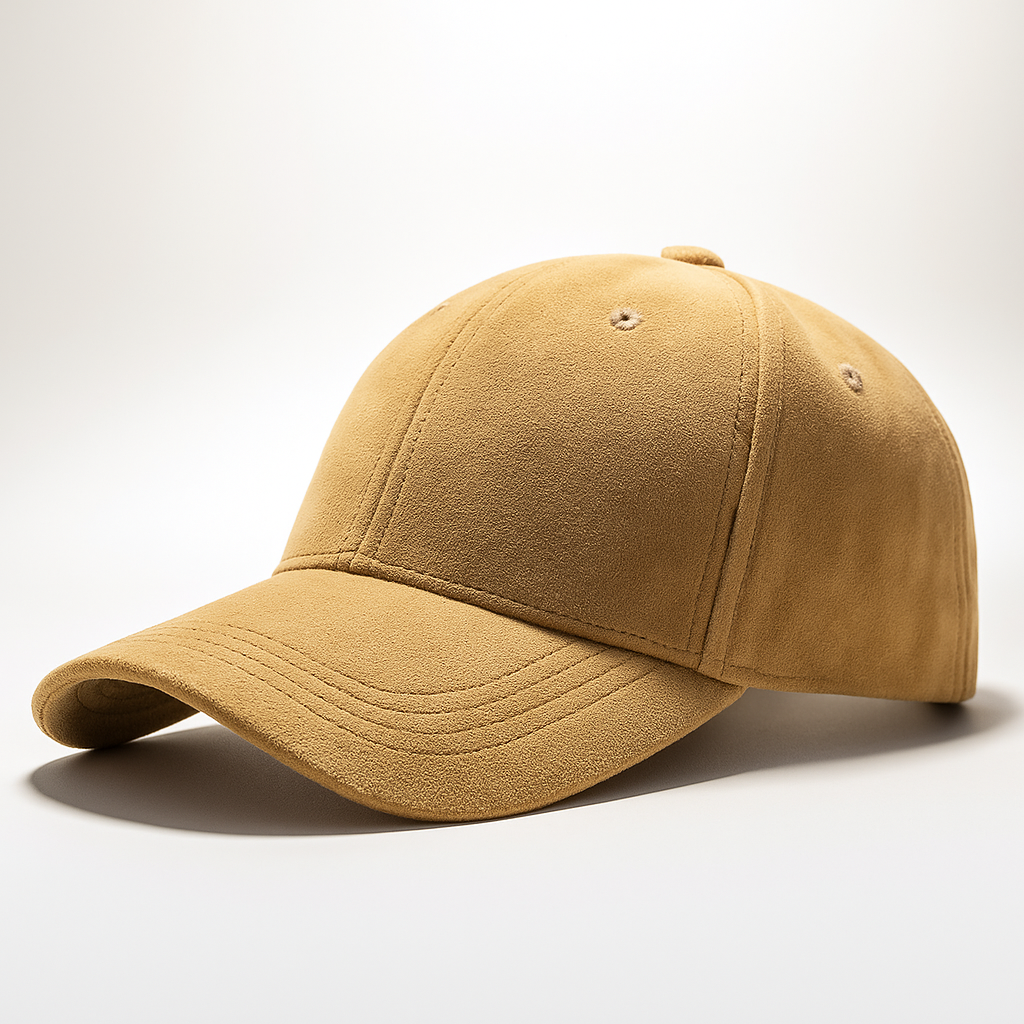 Men's suede cap viewed from the side