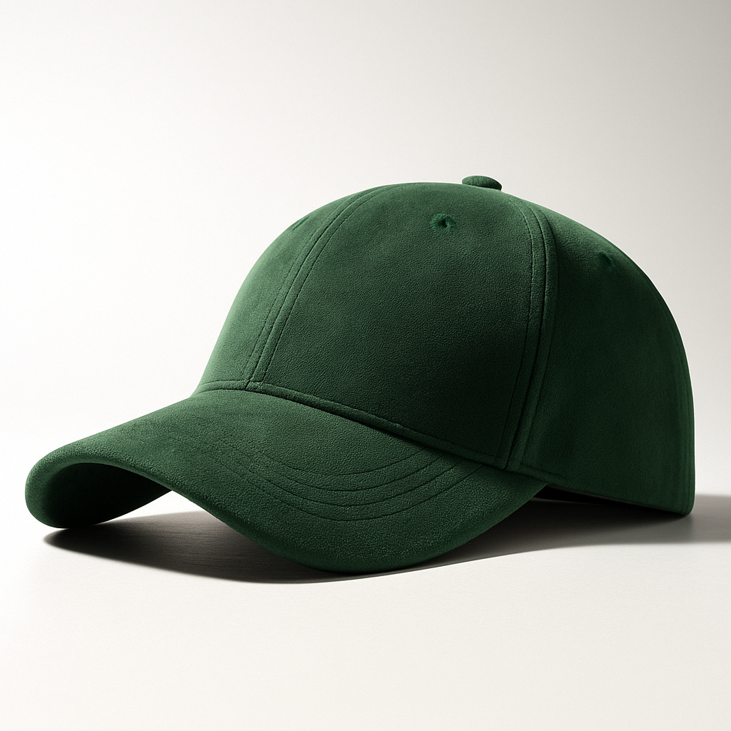 Men's suede cap showing the curved brim