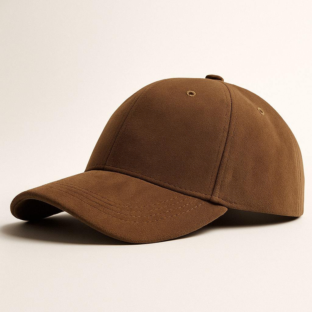 Men's suede cap shown in a close-up product view