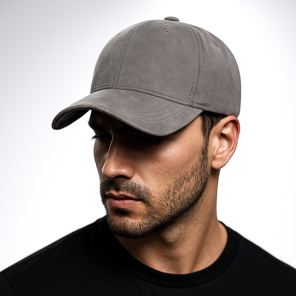 Men's suede cap shown from the front