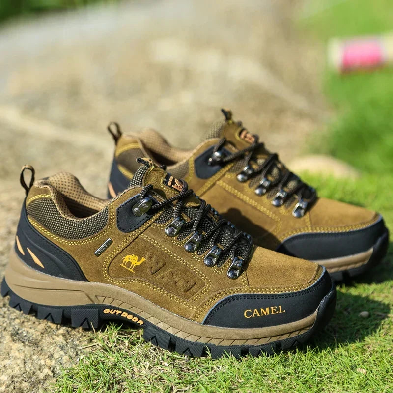 Close-up of the grippy sole on men's outdoor walking shoes