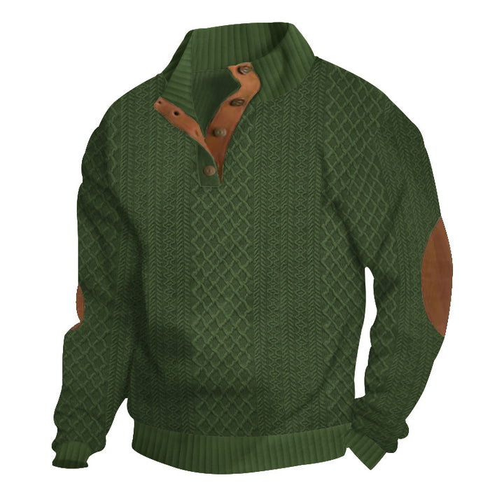 Men’s Knit Quarter-Zip Sweater – Textured Cable Knit Pullover with Leather Detail
