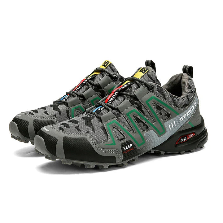 Men's waterproof hiking trainers with slip-resistant sole shown from the side