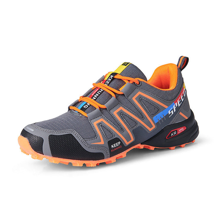 Top view of men's lace-up hiking trainers with padded collar and tongue