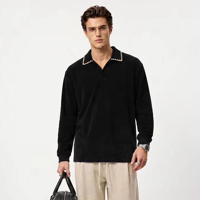 Unisex Long Sleeve Turn-Down Collar T-Shirt