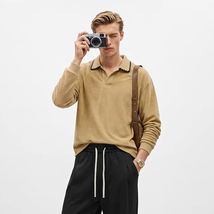 Unisex Long Sleeve Turn-Down Collar T-Shirt