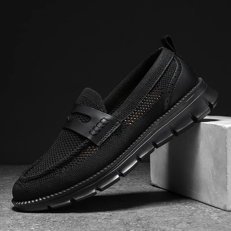 Men's Mesh Penny Loafers With Leather Trim