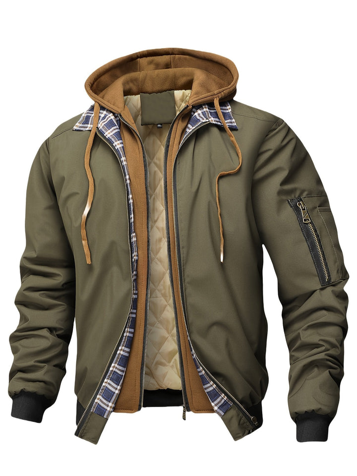 Front view showing the jacket's zip fastening
