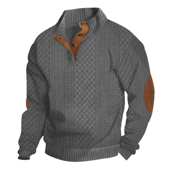 Men’s Knit Quarter-Zip Sweater – Textured Cable Knit Pullover with Leather Detail